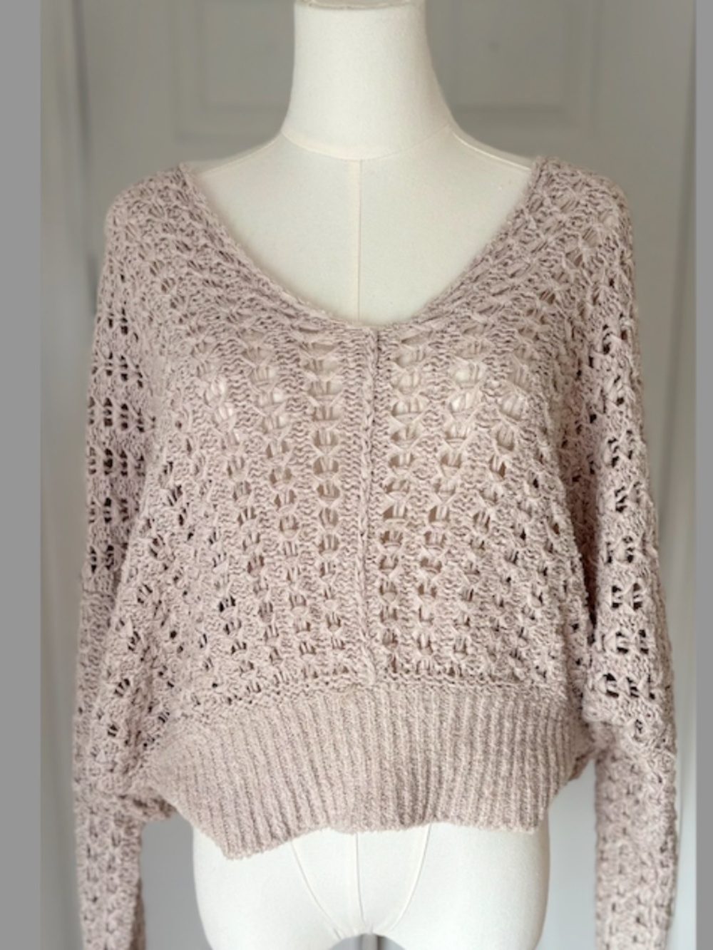 Free People Crochet Knit Sweater Beige